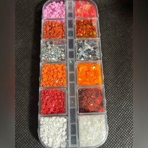 resin rhinestones and chunk glitter for nails art
